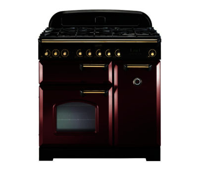 RANGEMASTER  Classic Deluxe 90 Dual Fuel Range Cooker - Cranberry & Brass